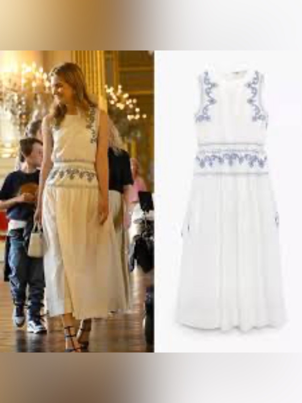 Zara Embroidered Midi Maxi Dress White Blue Cotton Embellished Boho S Small - Picture 12 of 15